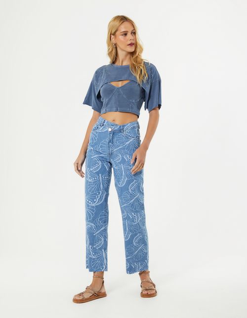 Calça Jeans Borboletas - Denim Medio