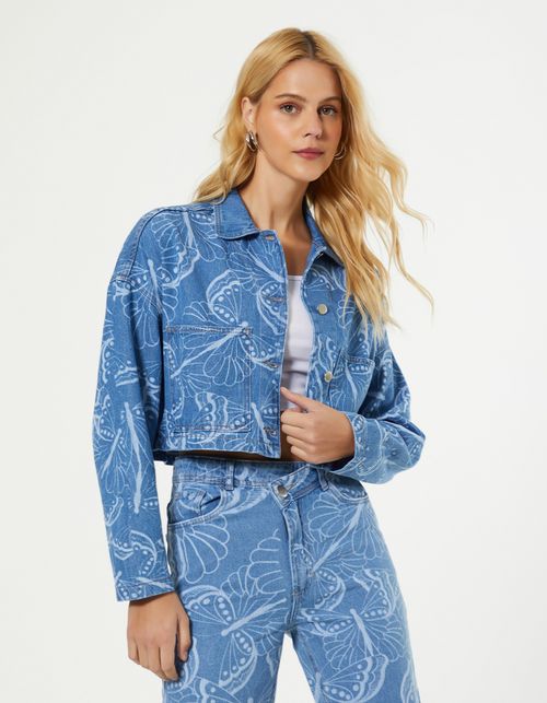 Jaqueta Estampa Borboleta - Denim Medio