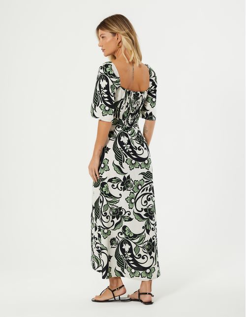Vestido Midi Arabesco Floral - Areia