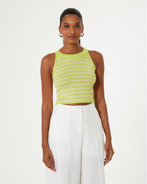 Regata Tricot Cava Americana Listras - Lima C/ Off White