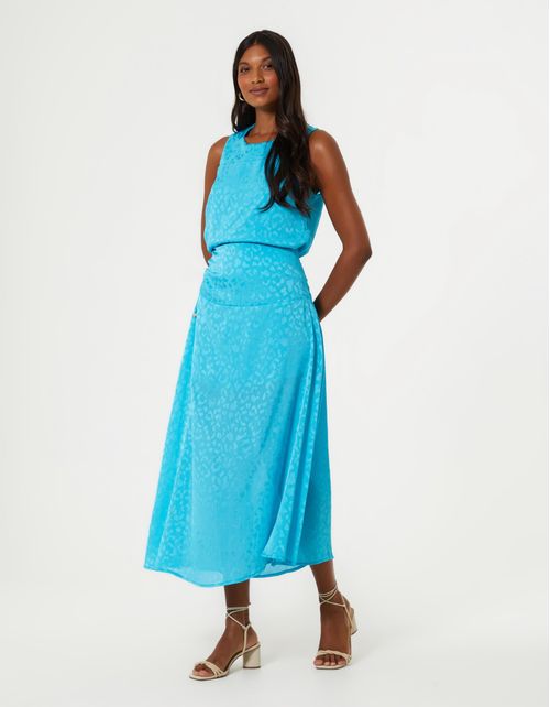 Saia Midi Crepe Queen - Azul Ceu Onca