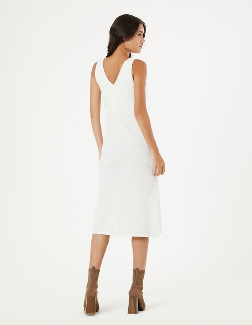 Vestido Midi Decote v Textura - Nata