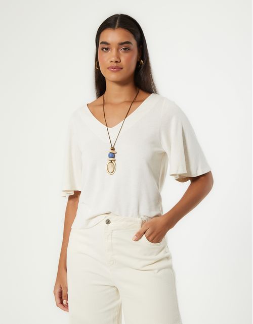 Blusa Viscolinho Mangas - Areia