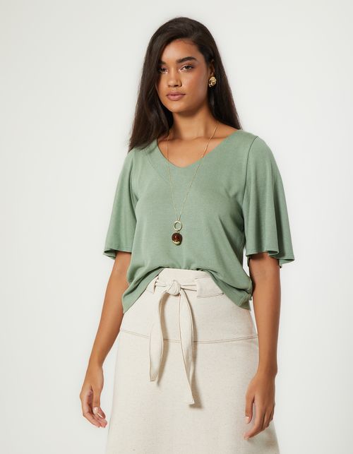 Blusa Viscolinho Mangas - Verde Amsterda