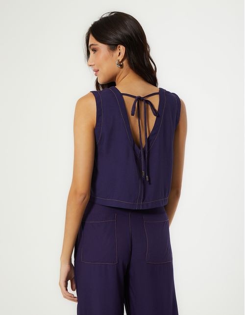 Blusa Recortes Twill - Azul Marinho