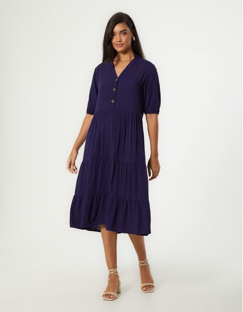 Vestido Midi Botões Marias - Azul Marinho