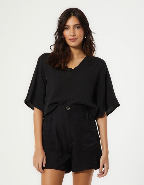 Blusa Ampla Moldura Rayon - Preto