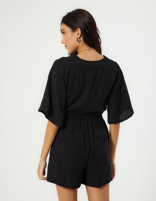 Short Detalhe Cós Elástico Rayon - Preto