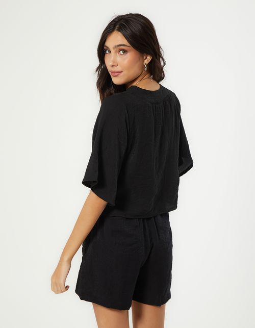 Blusa Ampla Moldura Rayon - Preto