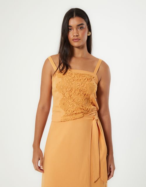 Top Recorte Renda Twill - Laranja