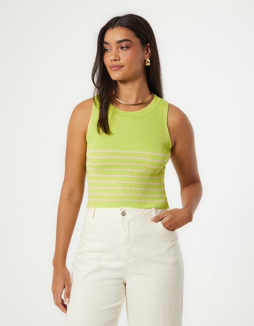Blusa Tricot Listras Finas - Lima C/ Off White