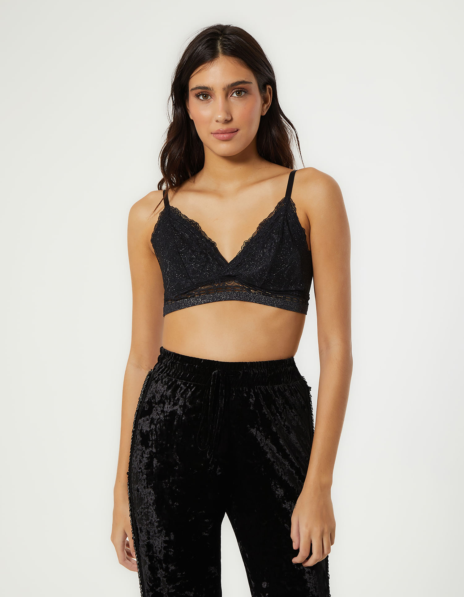 Top Rendado Com Brilho - Preto