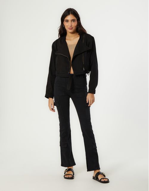 Calça Sarja Cargo Cintura Alta - Preto