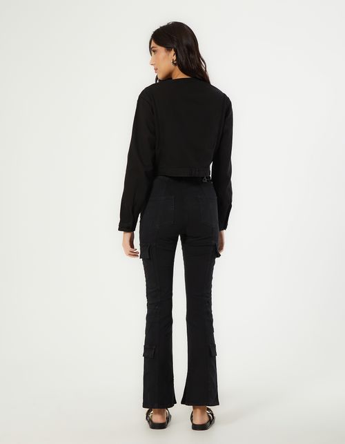Calça Sarja Cargo Cintura Alta - Preto