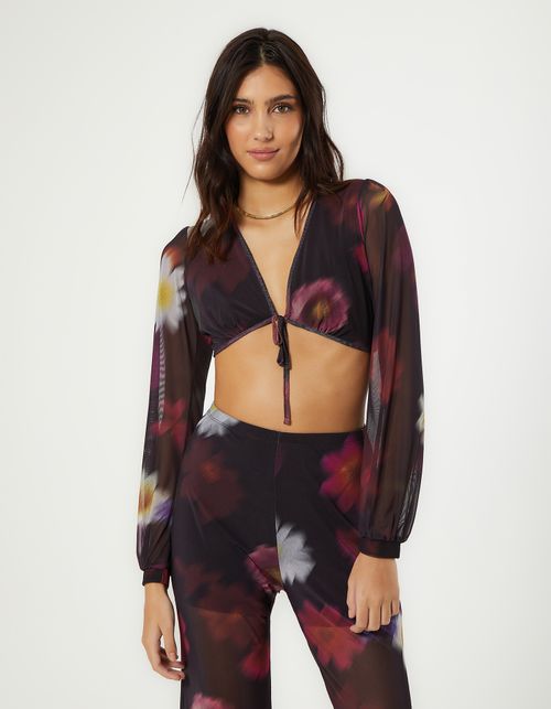 Cropped de Tule Estampa Blow Amarracao - Preto