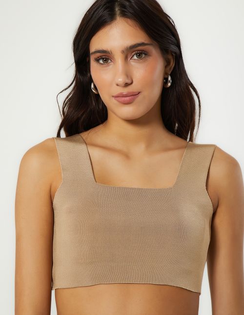 Blusa Tricot Cropped Decote Quadrado - Dourado
