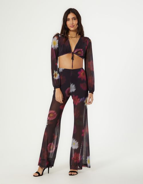 Calca Flare em Tule Estampa Blow - Preto