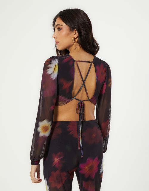 Cropped de Tule Estampa Blow Amarracao - Preto
