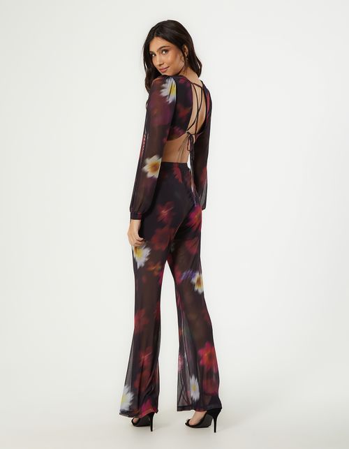 Calca Flare em Tule Estampa Blow - Preto