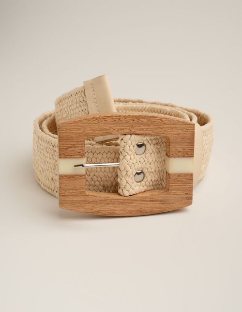 Cinto Fivela Madeira Detalhe Resina - Off White