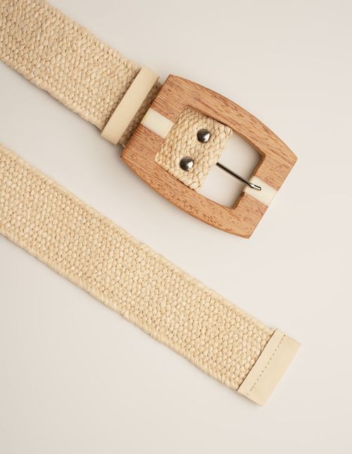 Cinto Fivela Madeira Detalhe Resina - Off White