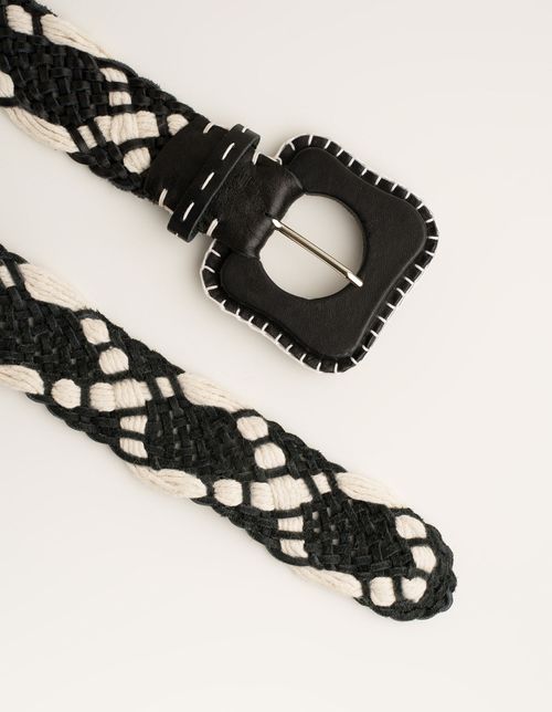 Cinto Tresse Couro Detalhe Cadarço - Preto e Branco