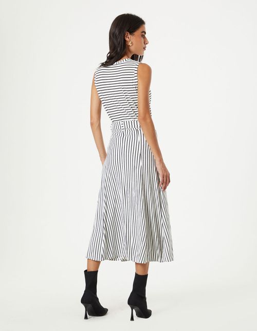 Saia Midi Mix Listras - Preto e Branco