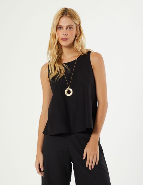 Blusa Sem Manga Viscolinho - Preto
