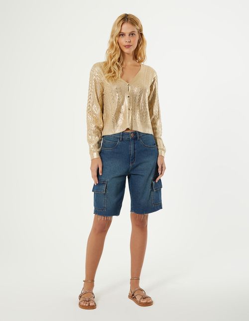 Casaco Tricot Trama Foil - Dourado