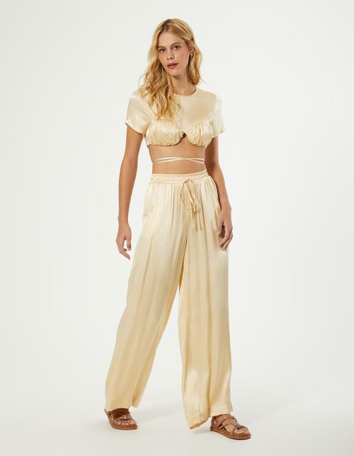 Calça Cetim Pantalona - Areia