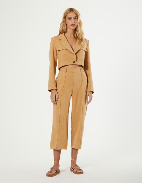 Calça Cropped Alfaiataria - Areia