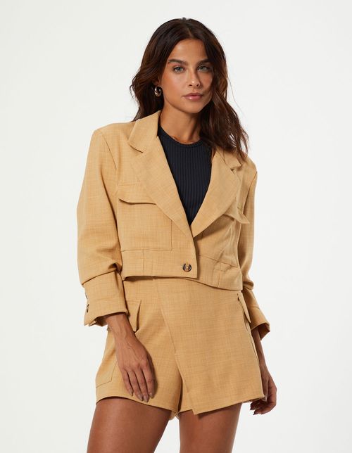 Blazer Curto Alfaiataria Bolsos - Areia