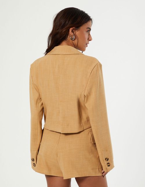 Blazer Curto Alfaiataria Bolsos - Areia