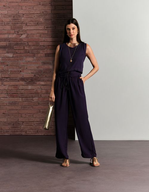 Blusa Recortes Twill - Azul Marinho