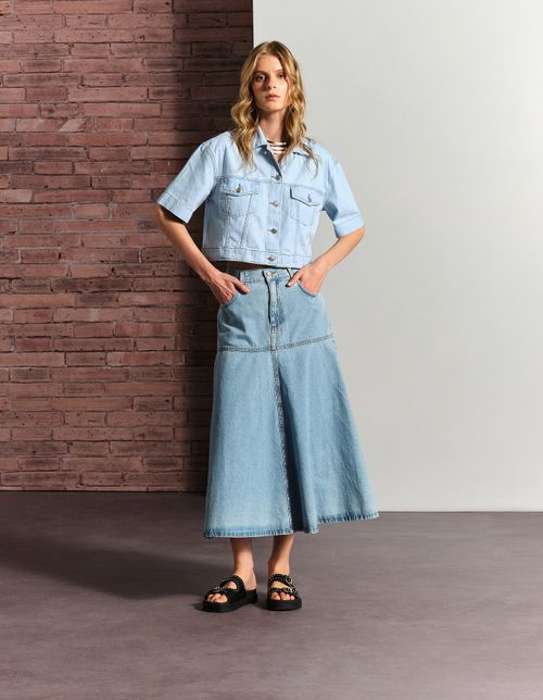 Saia Jeans Gode New Longo - Denim Claro