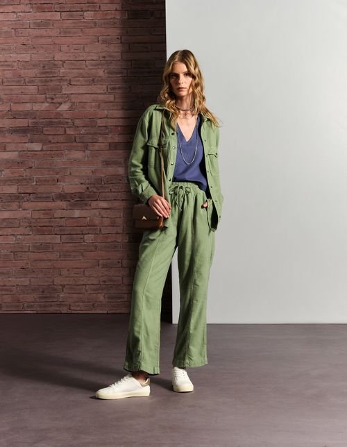 Calça Cos Elástico Bolsos - Verde Amsterda