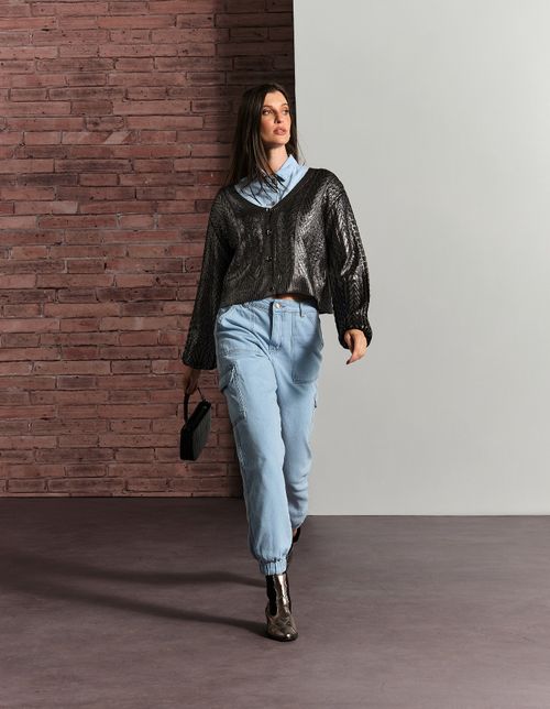 Casaco Tricot Trama Foil - Preto