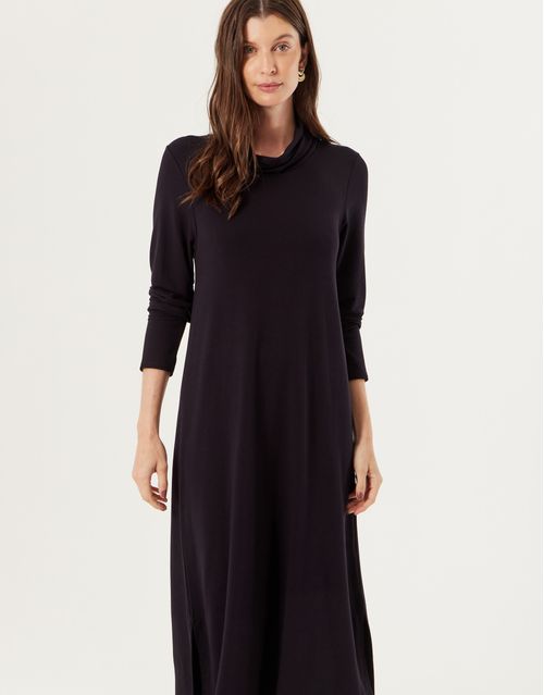 Vestido Midi Gola Alta - Preto