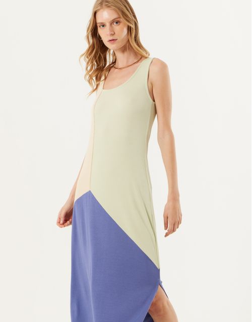 Vestido Midi Recortes Color - Azul Acinzentado