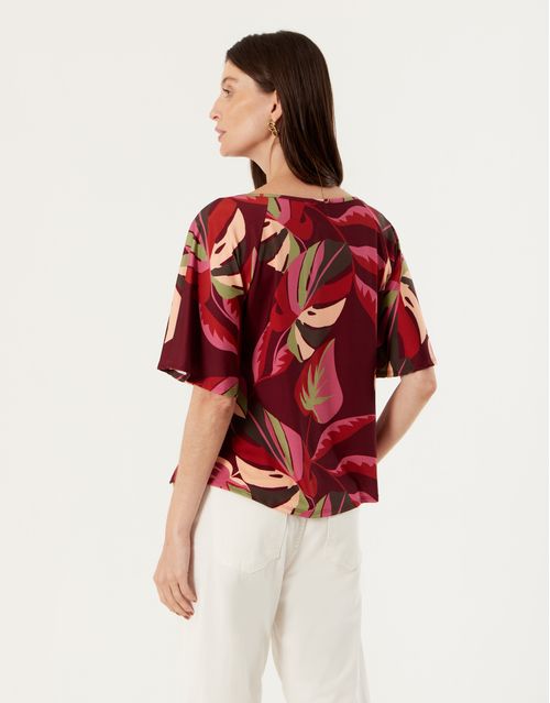 Blusa Ampla Estampada Inverno Tropical - Grena