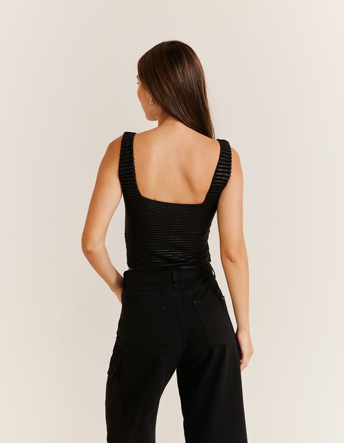 Blusa Tricot Cropped Decote u - Preto