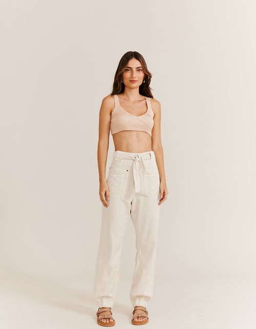 Cropped Tricot Decotado Amarracao Costas - Ouro