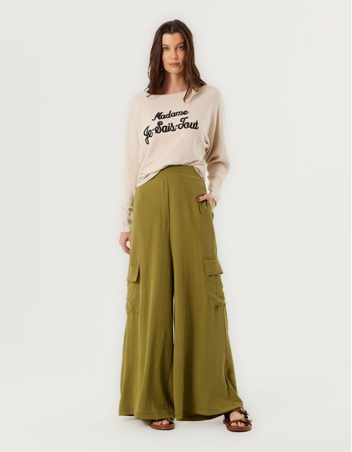 Calça Pantalona Bolsos Laterais - Verde Oliva