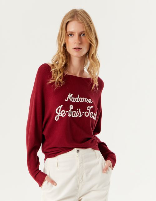 Blusa Tricot Bordada - Vinho