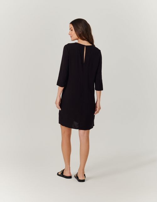 Vestido Curto Bordado Flores - Preto