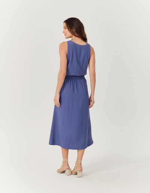 Saia Midi Bolso Amarracao Laterais - Azul Acinzentado