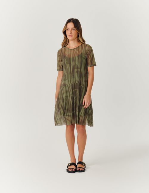 Vestido Tule Estampado Floresta - Verde Militar