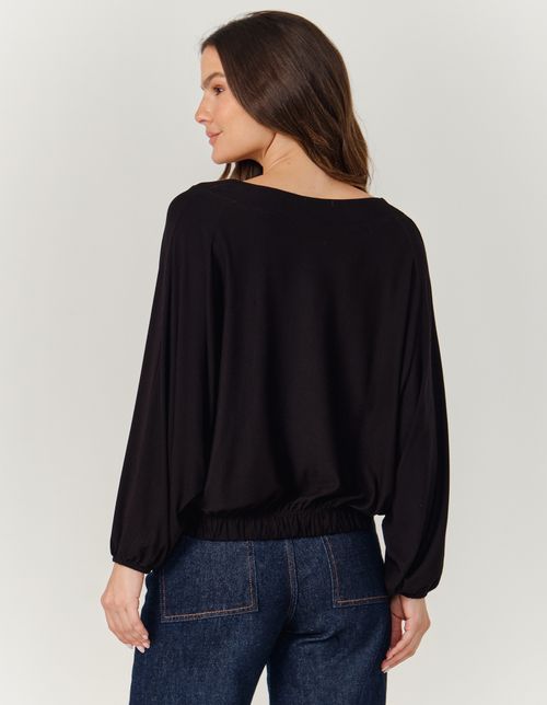 Blusa Ampla Amarracao Botoes - Preto