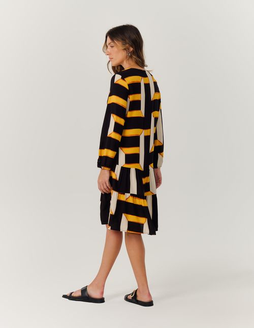Vestido Curto Estampado Geo Retro New - Preto