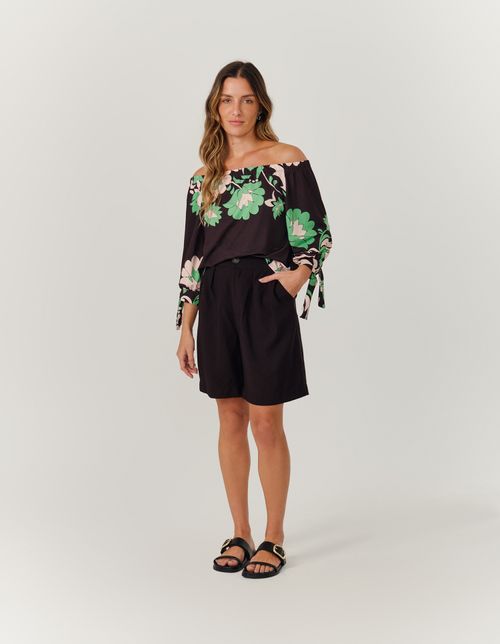 Blusa Estampada Floral Acqua - Preto